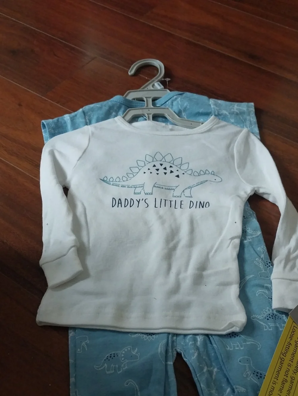 Baby Dino 2 PC Pajama Set - White Top & Light Blue Pants
